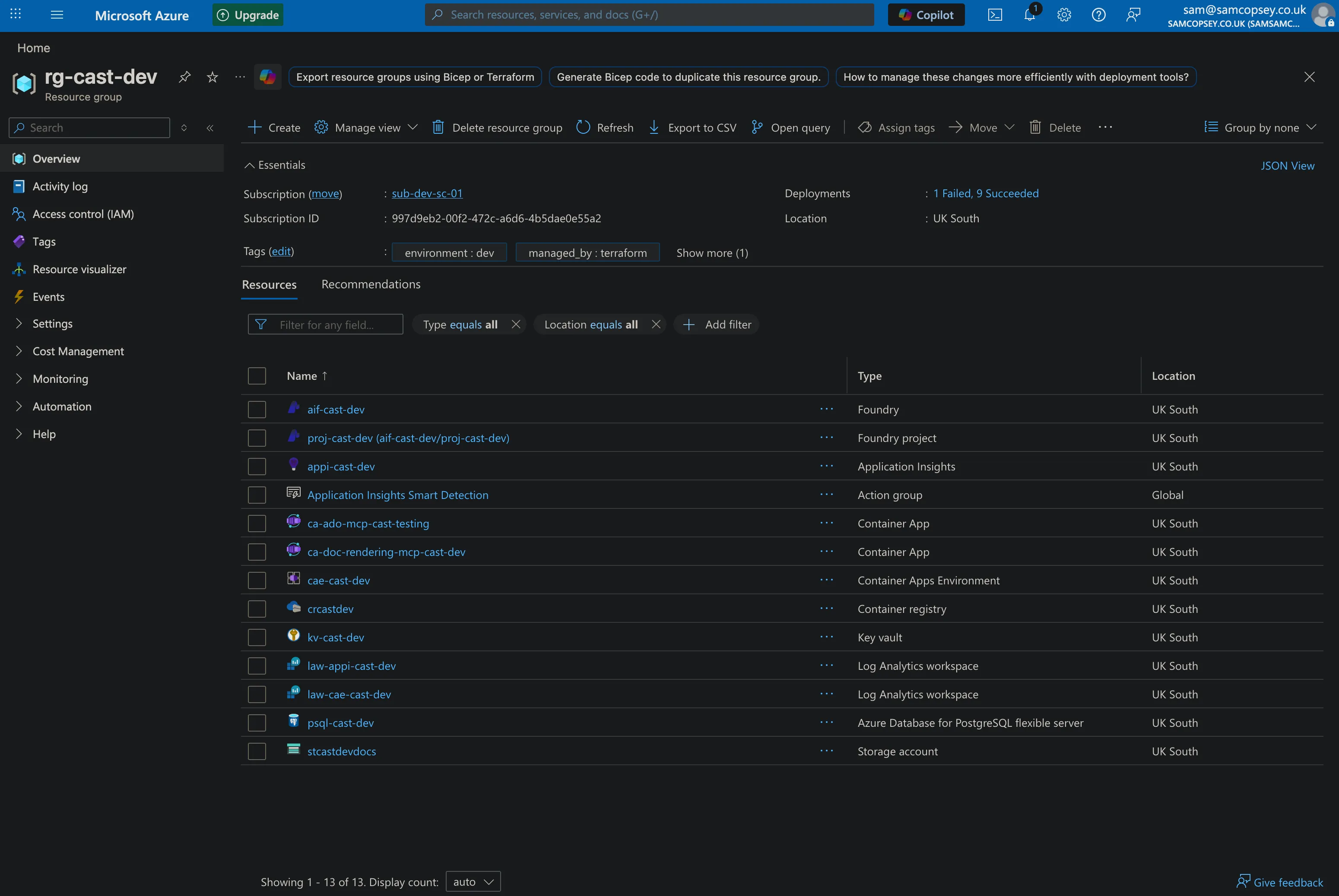 Resource group overview in the Azure portal