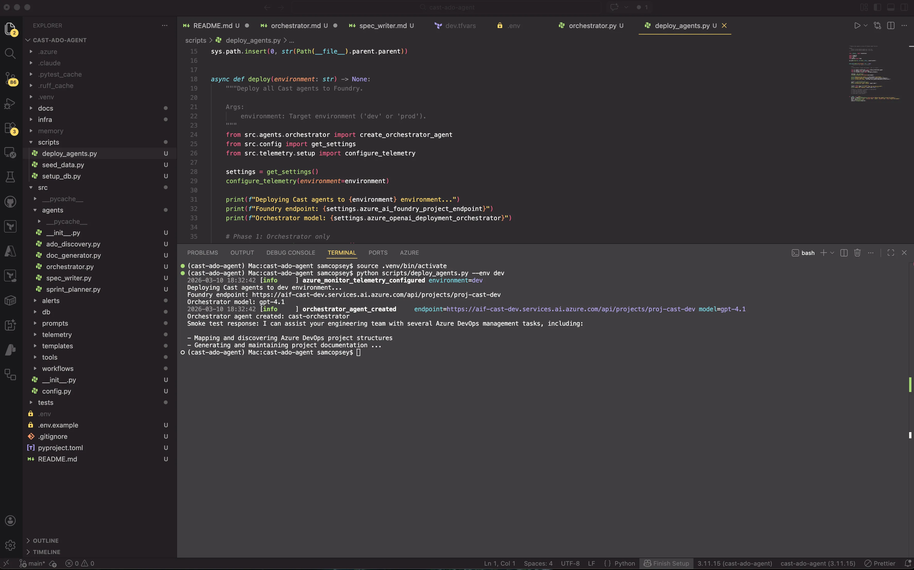 Agent Framework creating the orchestrator via AzureAIProjectAgentProvider