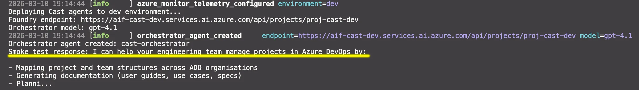 Deploy script running the orchestrator smoke test