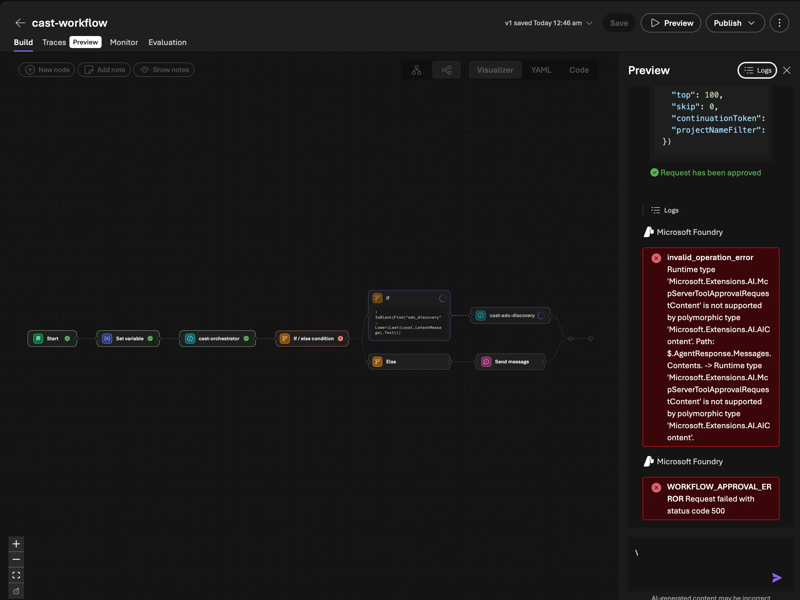 The workflow error when MCP OAuth hasn't been consented yet