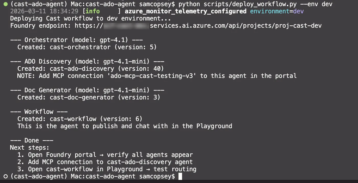 Deploy script output