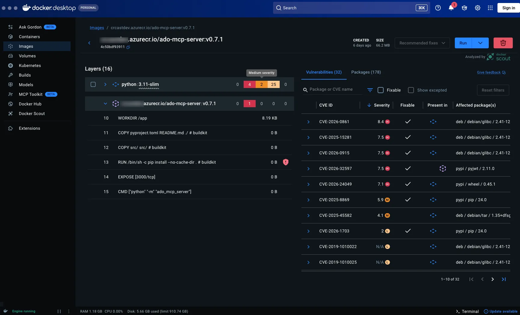 Vulnerability scan output