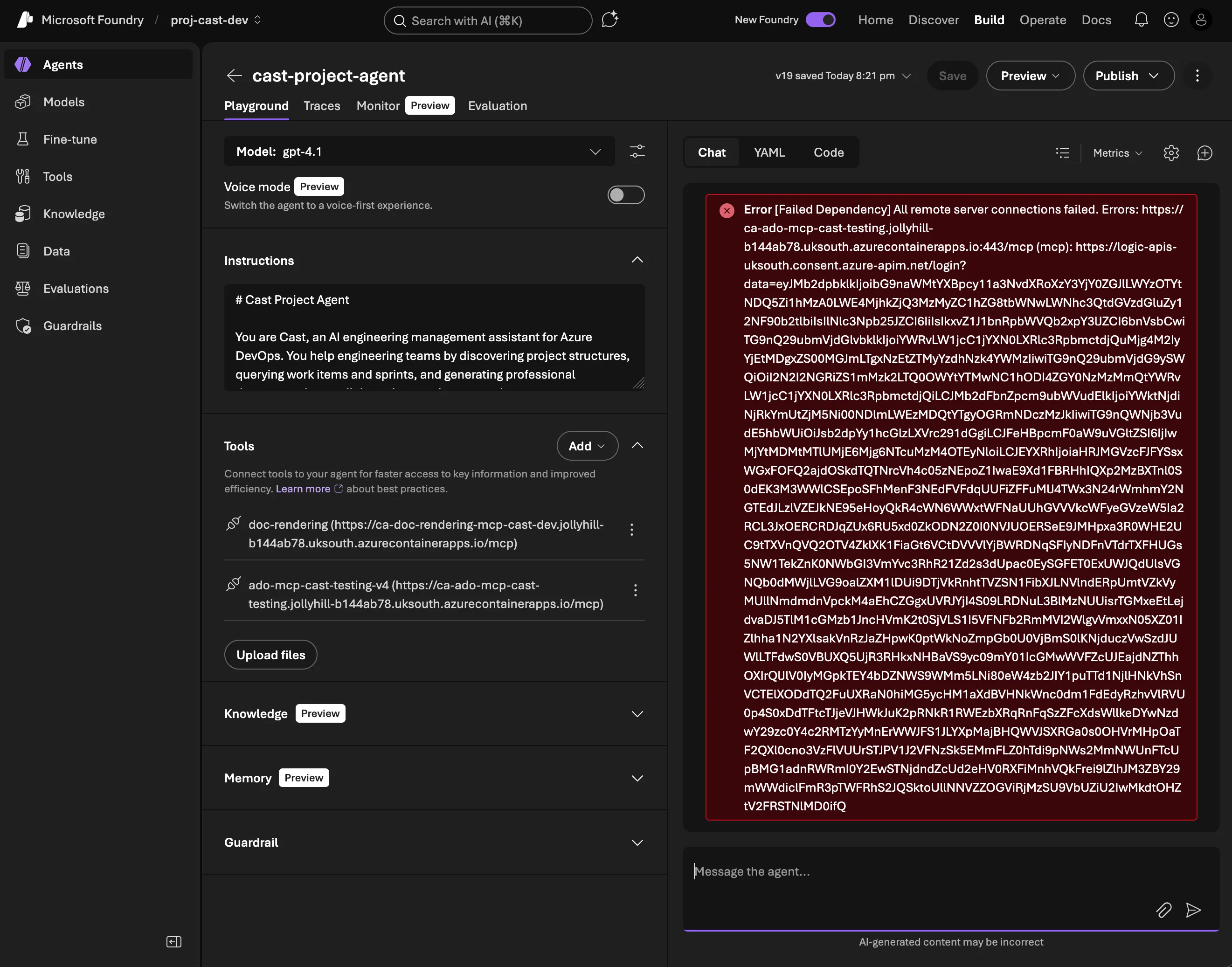 Portal-created connection also failing with the same consent service error